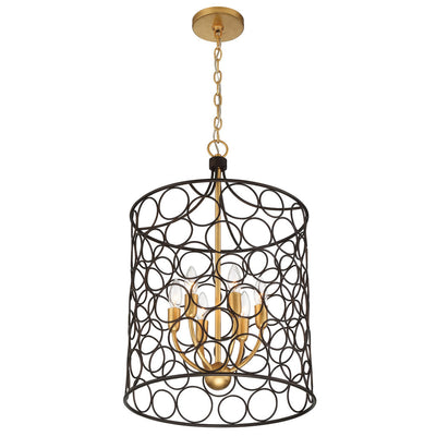 ##Antique Hardware## Stemmons 6 Light Bronze + Antique Gold Mini Chandelier