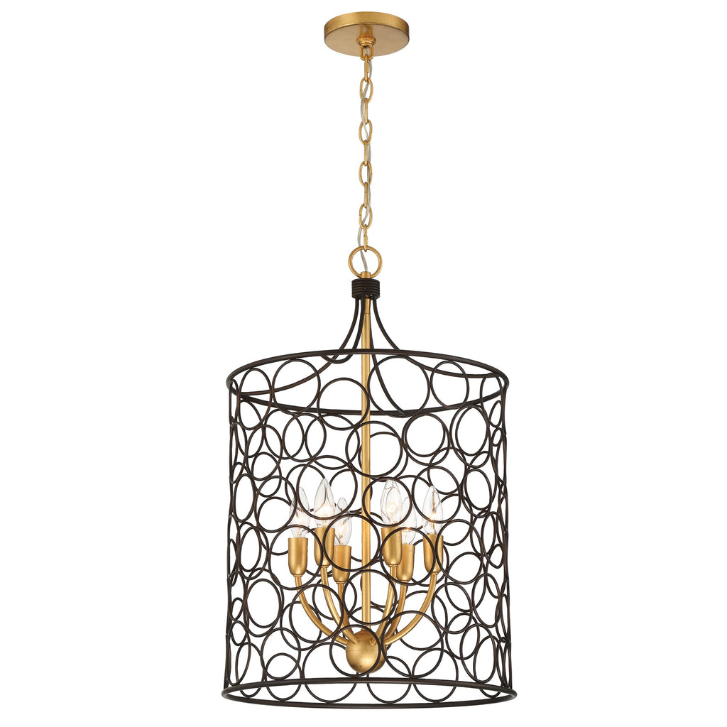 ##Antique Hardware## Stemmons 6 Light Bronze + Antique Gold Mini Chandelier