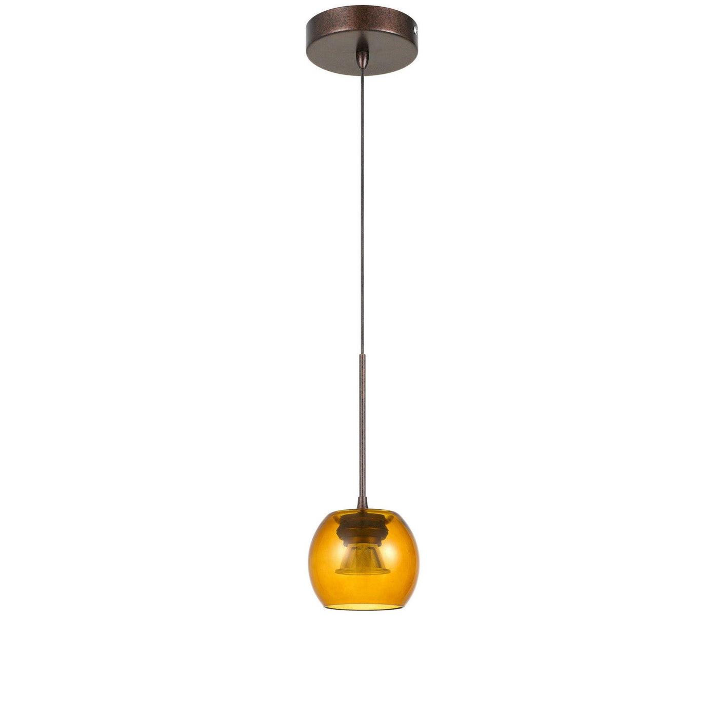 ##Antique Hardware## ITHACA 3000K, 8W, 700 LUMEN, 90 CRI DIMMABLE LED GLASS MINI PENDANT WITH AMBER GLASS