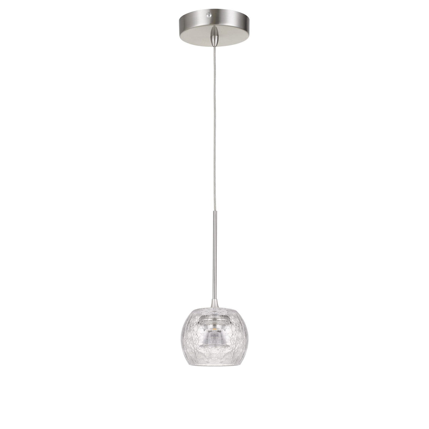 ##Antique Hardware## ITHACA 3000K, 8W, 700 LUMEN, 90 CRI DIMMABLE LED GLASS MINI PENDANT WITH CLEAR CRACKLE GLASS