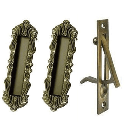 ##Antique Hardware## Victorian Style Heavy Duty Single Pocket Passage Style Door Set (Antique Brass Finish)