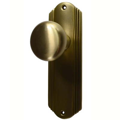 ##Antique Hardware## Art Deco Long Backplate Door Set with Brass Round Door Knobs (Several Finishes Available)