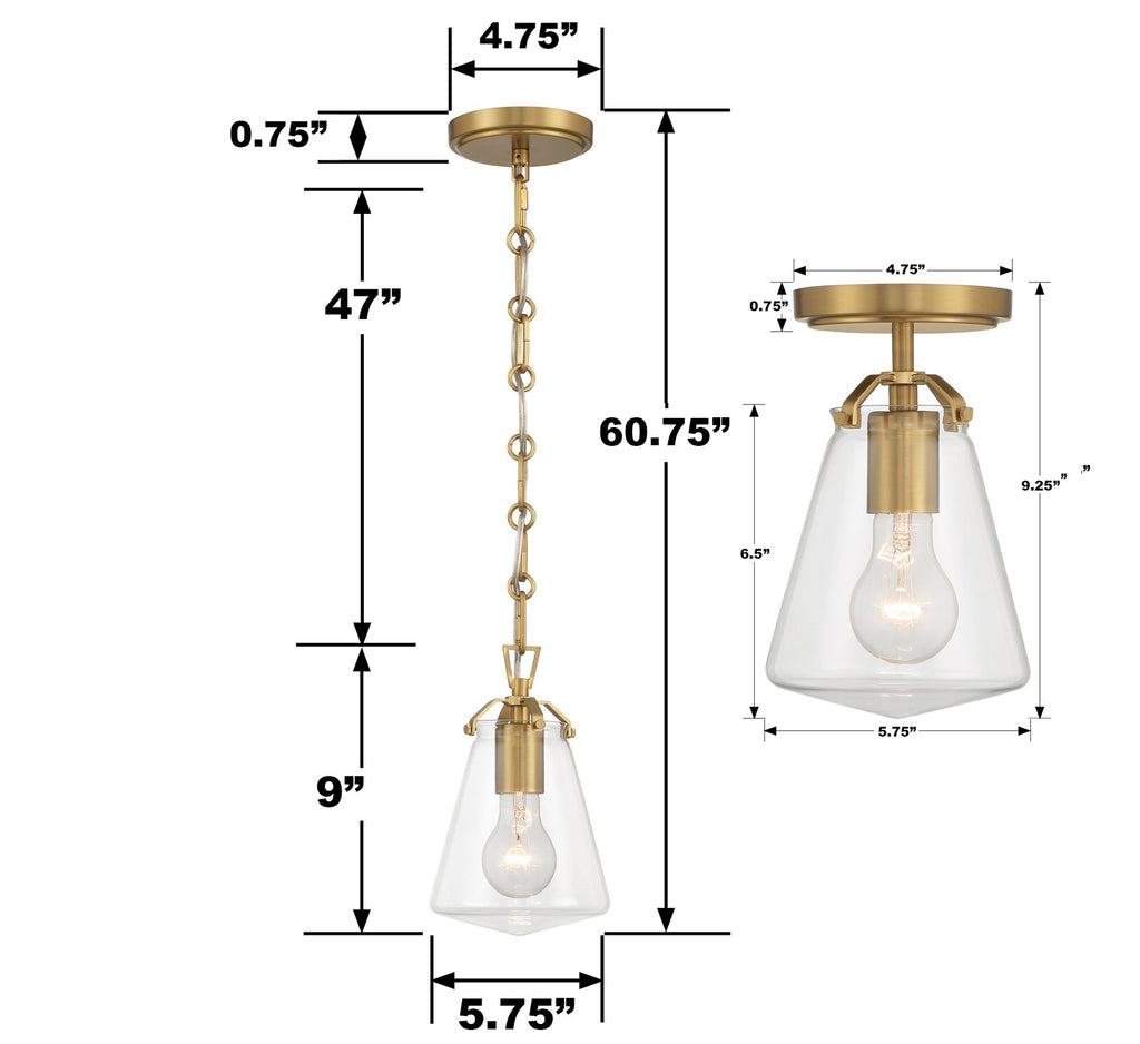 ##Antique Hardware## Voss 1 Light Luxe Gold Semi Flush Mount