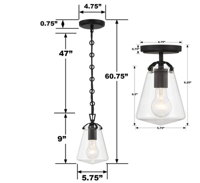 ##Antique Hardware## Voss 1 Light Matte Black Semi Flush Mount