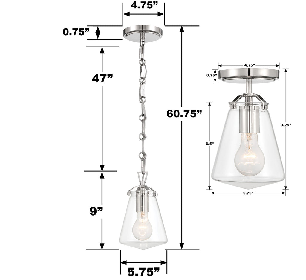 ##Antique Hardware## Voss 1 Light Polished Nickel Semi Flush Mount