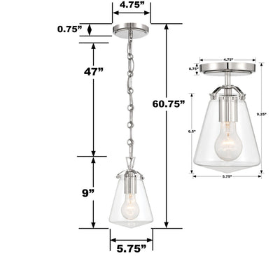 ##Antique Hardware## Voss 1 Light Polished Nickel Semi Flush Mount