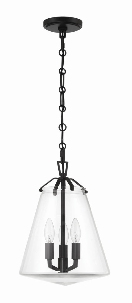 ##Antique Hardware## Voss 3 Light Matte Black Mini Chandelier