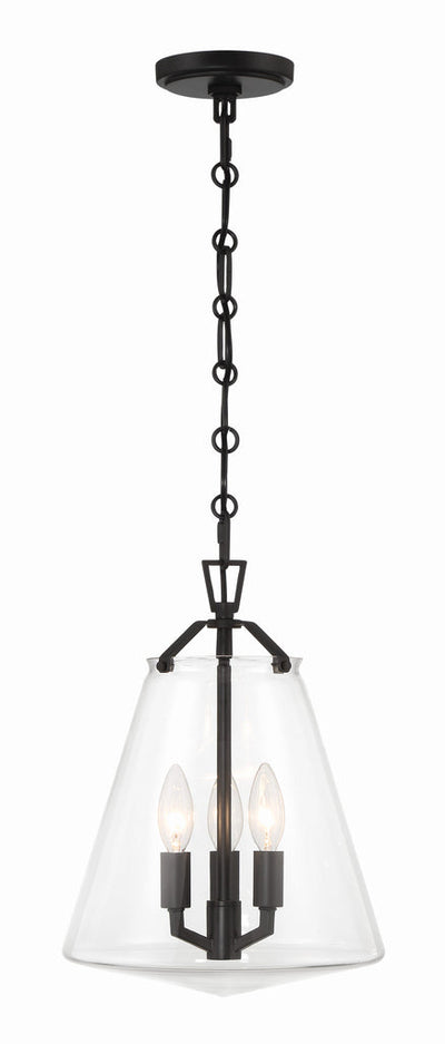 ##Antique Hardware## Voss 3 Light Matte Black Mini Chandelier