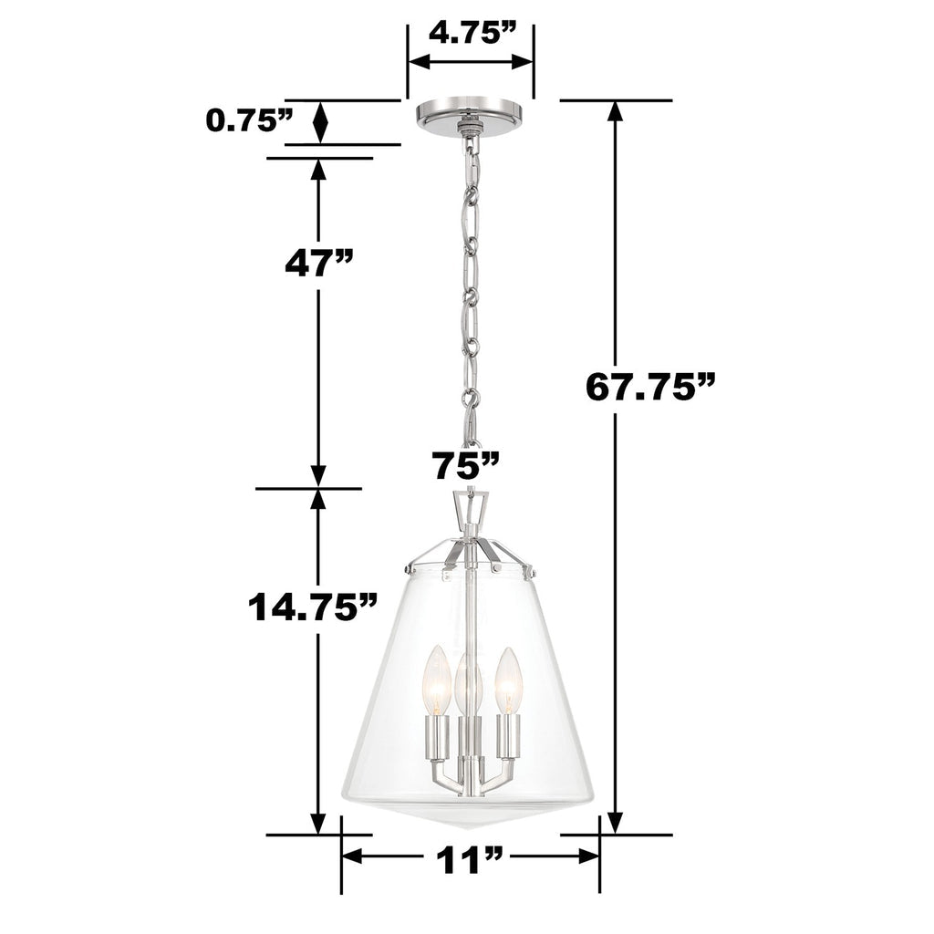 ##Antique Hardware## Voss 3 Light Polished Nickel Mini Chandelier