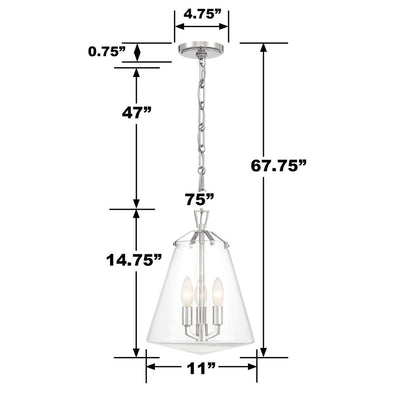 ##Antique Hardware## Voss 3 Light Polished Nickel Mini Chandelier