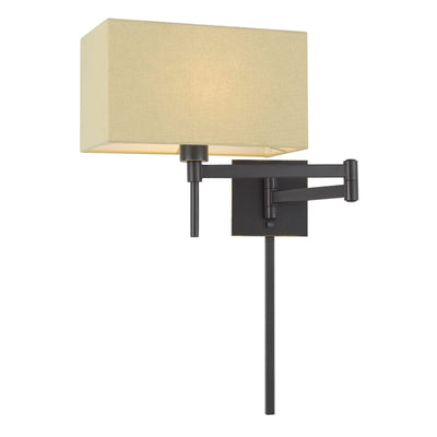 Antique Hardware 60W ROBSON WALL SWING ARM READING LAMP WITH RECTANGULAR HARDBACK FABRIC SHADE. 3 FT WIRE COVER INCLUDED. Wall Sconce