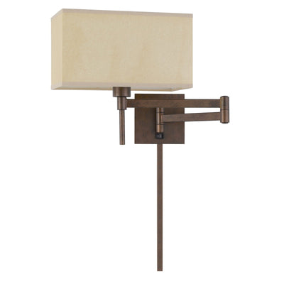 Antique Hardware 60W ROBSON WALL SWING ARM READING LAMP WITH RECTANGULAR HARDBACK FABRIC SHADE. 3 FT WIRE COVER INCLUDED. Wall Sconce