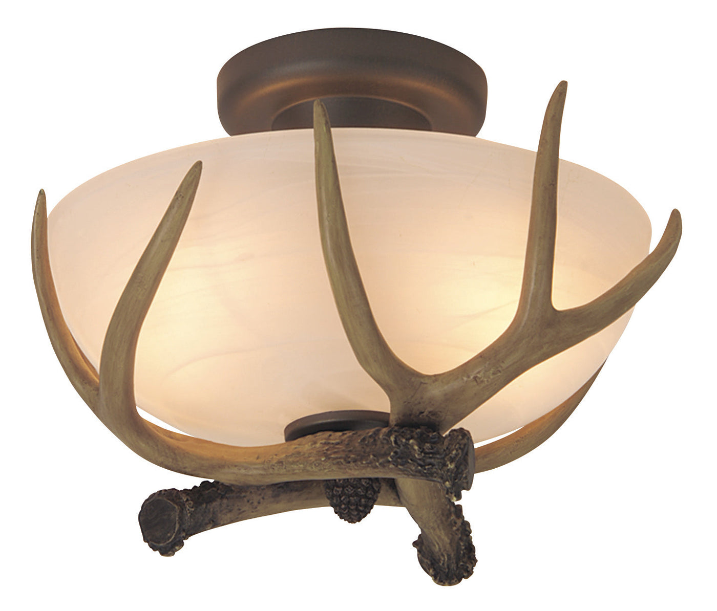 Antique Hardware Antler 2 Light Semi Flush in European Bronze Semi Flush