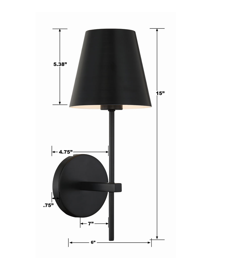 ##Antique Hardware## Xavier 1 Light Matte Black Sconce