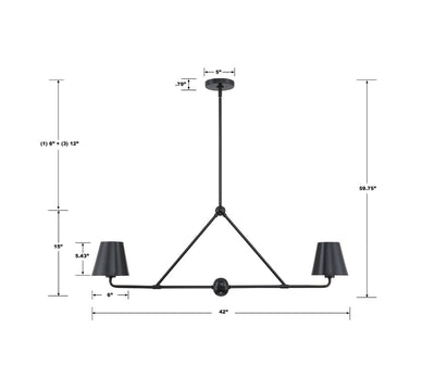 ##Antique Hardware## Xavier 2 Light Matte Black Chandelier