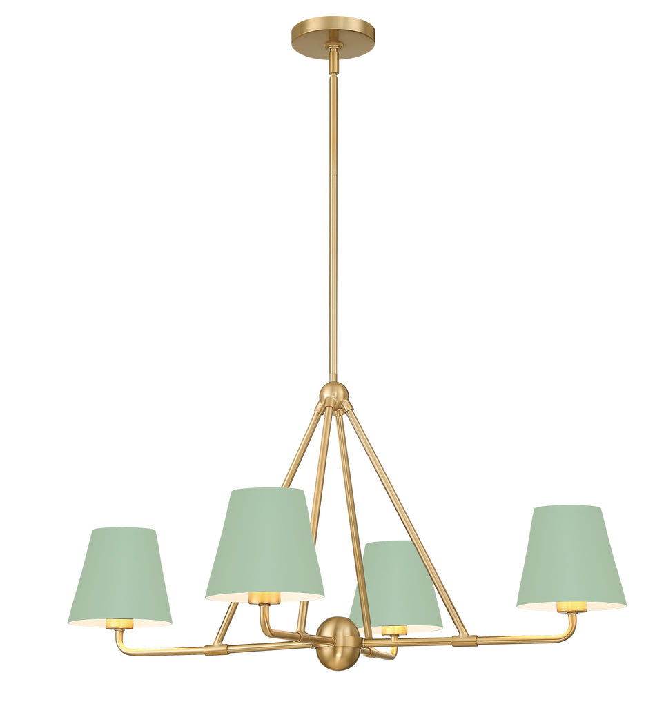 ##Antique Hardware## Xavier 4 Light Vibrant Gold + Green Chandelier