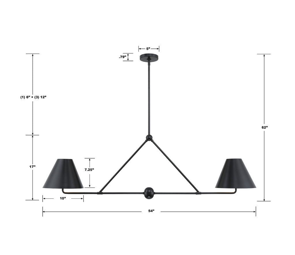 ##Antique Hardware## Xavier 4 Light Matte Black Chandelier