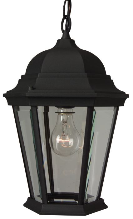 ##Antique Hardware## Straight Glass Cast 1 Light Outdoor Pendant in Textured Black