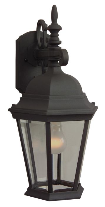 ##Antique Hardware## Straight Glass Cast 1 Light Medium Outdoor Wall Lantern in Textured Black