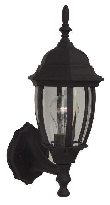 ##Antique Hardware## Bent Glass 1 Light Small Outdoor Wall Lantern in Textured Black