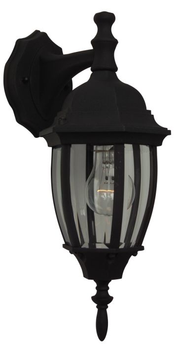 ##Antique Hardware## Bent Glass 1 Light Small Outdoor Wall Lantern in Textured Black