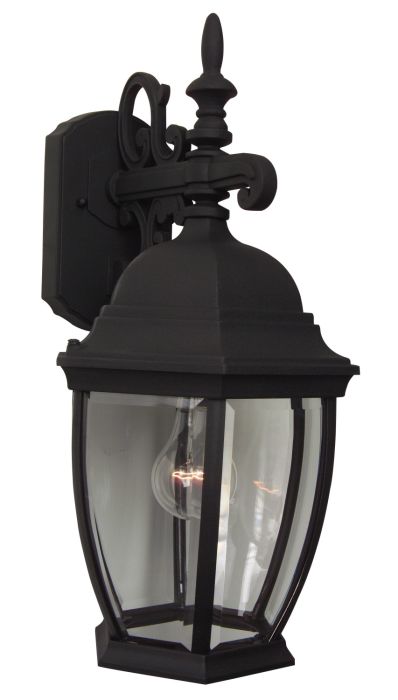 ##Antique Hardware## Bent Glass Cast 1 Light Medium Outdoor Wall Lantern in Textured Black