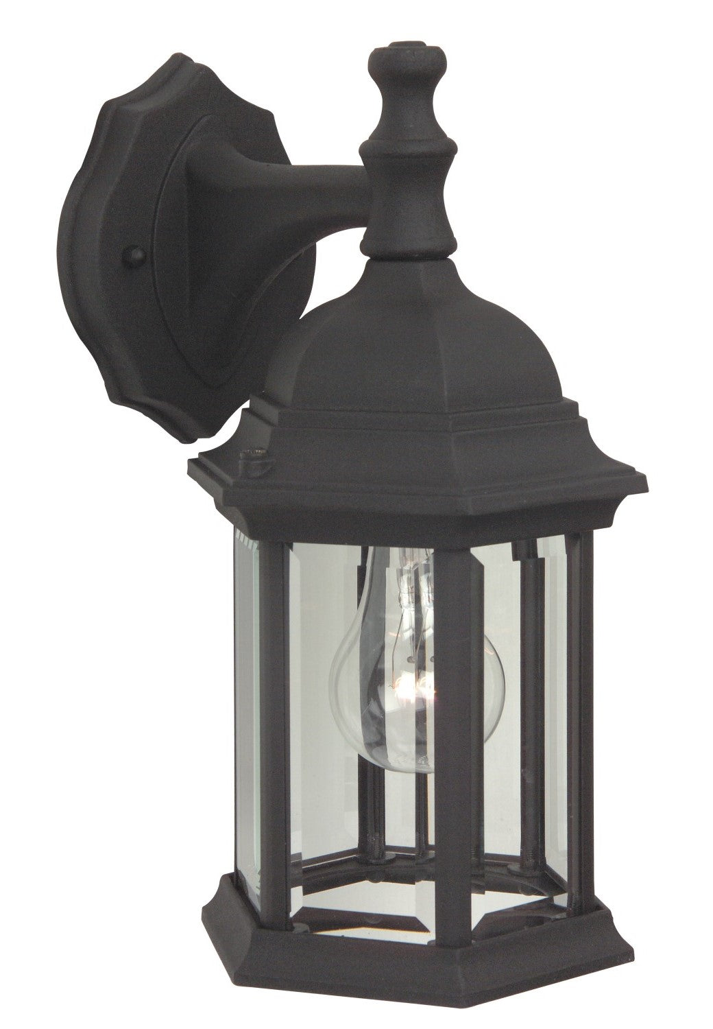 ##Antique Hardware## Hex Style Cast 1 Light Medium Outdoor Wall Lantern in Textured Black