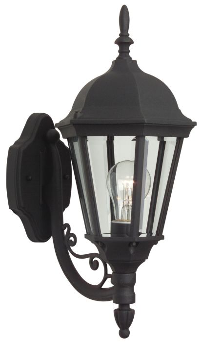 ##Antique Hardware## Straight Glass Cast 1 Light Small Outdoor Wall Lantern in Textured Black