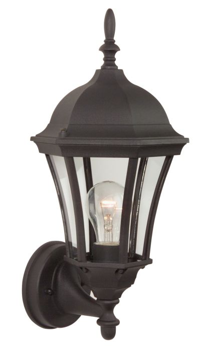 ##Antique Hardware## Curved Glass Cast 1 Light Medium Outdoor Wall Lantern in Textured Black