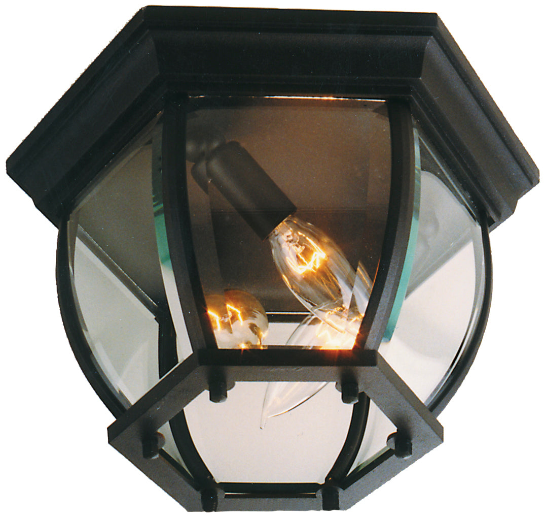 Antique Hardware Bent Glass 3 Light Outdoor Flushmount in Textured Black Exterior