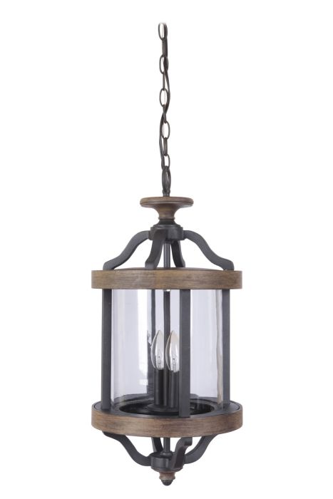 Antique Hardware Ashwood 2 Light Outdoor Pendant in Textured Black/Whiskey Barrel Exterior