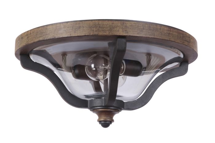 Antique Hardware Ashwood 2 Light Outdoor Flushmount in Textured Black/Whiskey Barrel Exterior