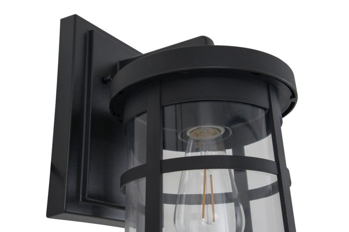 Antique Hardware Resilience Large Outdoor Lantern in Textured Black, Clear Lens Exterior