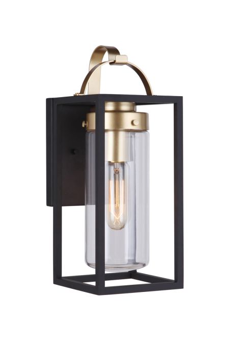 ##Antique Hardware## Neo 1 Light Small Outdoor Wall Lantern in Midnight/Satin Brass