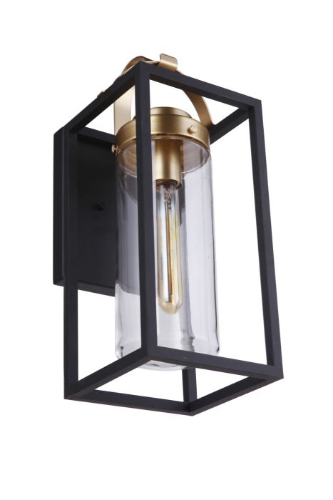 ##Antique Hardware## Neo 1 Light Medium Outdoor Wall Lantern in Midnight/Satin Brass