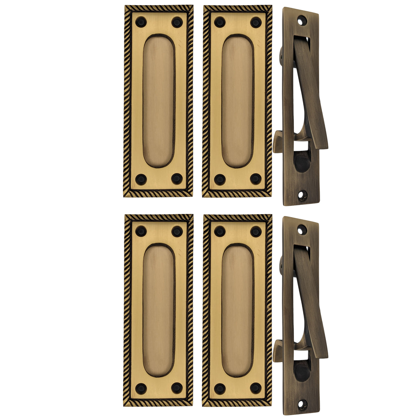 ##Antique Hardware## Georgian Rope Rectangular Pocket Door Set (Several Finishes Available)