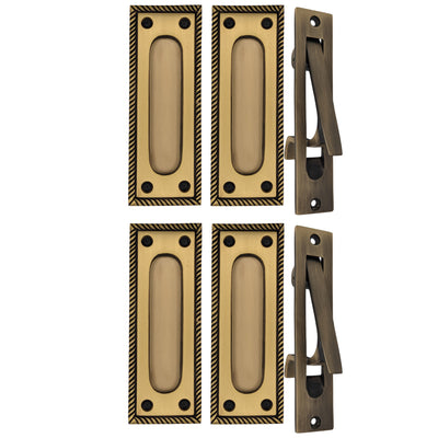 ##Antique Hardware## Georgian Rope Rectangular Pocket Door Set (Several Finishes Available)