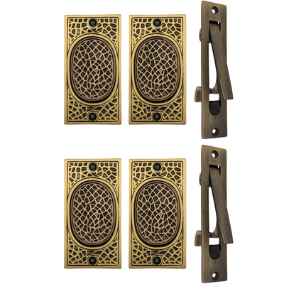 ##Antique Hardware## Craftsman Pattern Pocket Door Set (Several Finishes Available)