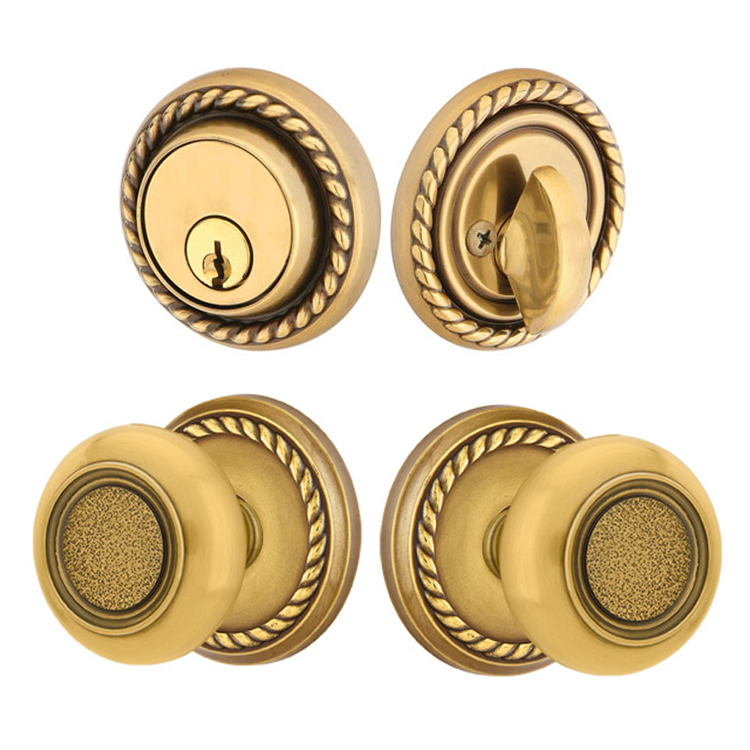 ##Antique Hardware## Solid Brass Belmont Door Knob Deadbolt with Georgian Rope Rosette