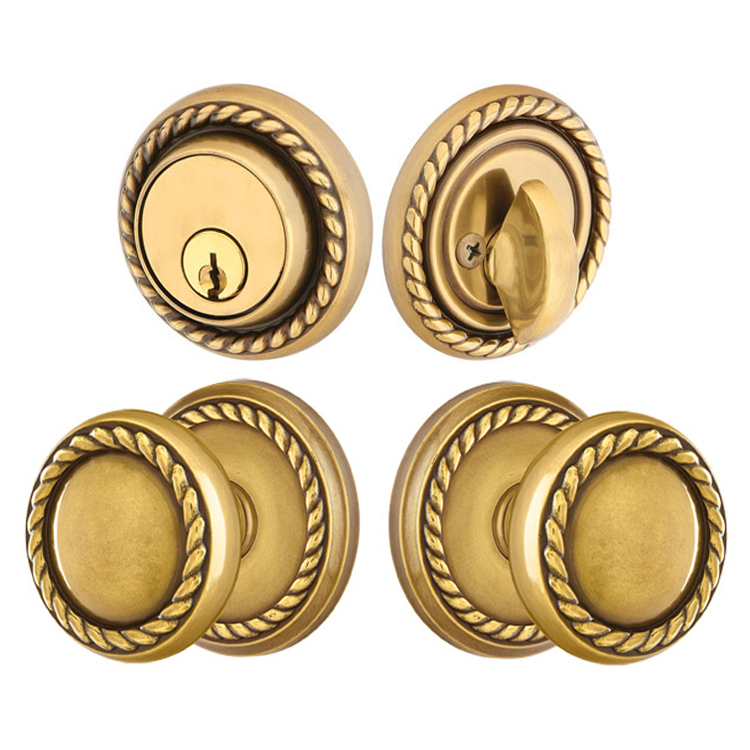 ##Antique Hardware## Emtek Solid Brass Rope Door Knob Deadbolt with Georgian Rope Rosette