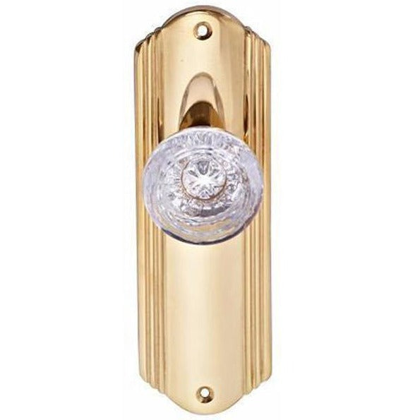 ##Antique Hardware## Art Deco Long Backplate Door Set with Round Crystal Door Knobs (Several Finishes Available)