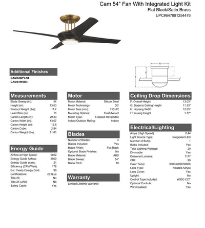 54" Cam in Flat Black/Satin Brass w/ Flat Black Blades