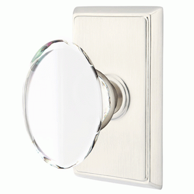 Antique Hardware Crystal Hampton Door Knob Set With Rectangular Rosette (Several Finish Options) EMTEK GLASS CRYSTAL HAMPTON DOOR KNOB