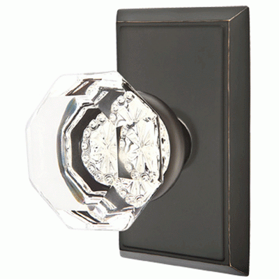 Antique Hardware Emtek Crystal Old Town Clear Door Knob Set With Rectangular Rosette (Several Finish Options) EMTEK GLASS CRYSTAL OLD TOWN DOOR KNOB