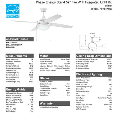 52" Phaze Energy Star 4 in White w/ White Blades