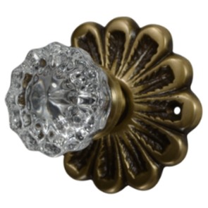 ##Antique Hardware## Maltesia Flower Rosette Door Set with Fluted Crystal Door Knobs (Several Finishes Available)