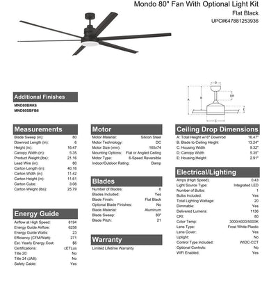 80" Mondo Indoor/Outdoor in Flat Black w/ Flat Black Blades