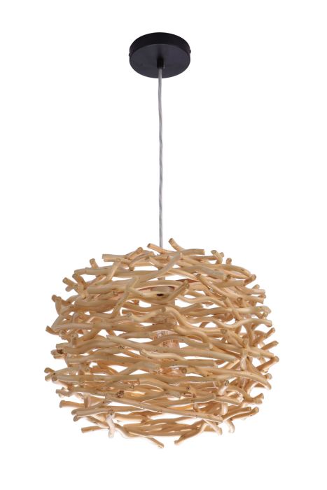 ##Antique Hardware## Natural Pendant 1 Light Pendant w/ Natural Wood Woven Orb