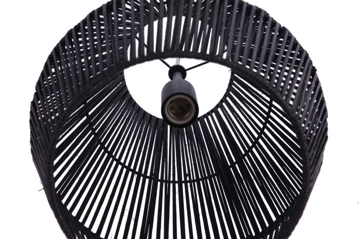 ##Antique Hardware## Natural Pendant 1 Light Pendant w/ Woven Black Rattan Shade