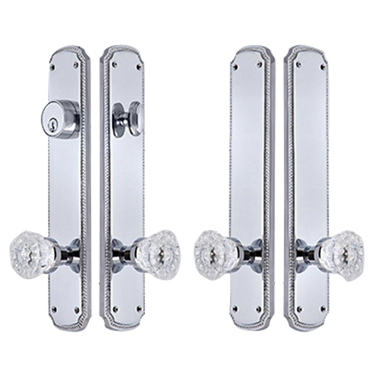 ##Antique Hardware## 11 1/2 Inch Beaded Double-Door Deadbolt Entryway Set